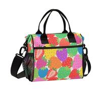 SyXIOP Colorful Cartoon Strawberry Fruit Reusable Lunch Bags for Girls with Shoulder Strap Lunch Tote Bag for Women for Travel lonchera para Mujer