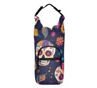 SyXIOP Colorful Sugar Skulls Paisley Patterns Black Water Bottle Sling Stylish Hiking Water Bottle Holder 20/24/32/40oz for Daily Walking Hiking and Other Outdoor Activities Accesorios para