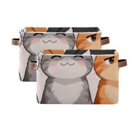 SyXIOP Comic Cute Cat Multicolor storage baskets, Foldable and waterproof baskets organization and storage boxes with sturdy handle cubbies blankets for shelf sweater 2 pack