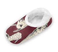 SyXIOP Cunning Lamas Face Burgundy Non-Slip Women's Closed Back House Slippers Coral Fleece Warm Home Slippers for Bedroom