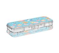 SyXIOP Cute Cartoon Blue Fish Sea Ocean Designed Clear Plastic Pencil Box Double-Deck Pens Case Boxes For Art Supplies With Snap And Lid