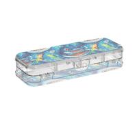 SyXIOP Cute Cartoon Blue Shark Designed Plastic Pencil Box Clear Double-Deck Penscases For Stationery Supplies With Snap Lid