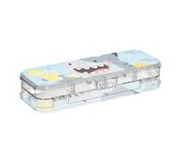 SyXIOP Cute Cartoon Blue Shark Designed Plastic Pencils Box Clear Double-Deck Transparent Pens Case For Kids With Lid