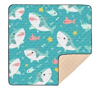 SyXIOP Cute Cartoon Blue Shark Large Stylish baby play mat foldable for Floor Waterproof foldable Infant Play Mat for Baby Kids Toddlers Infants, 50'' x 50''
