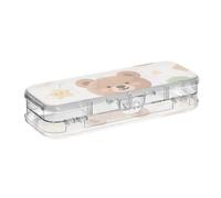 SyXIOP Cute Cartoon Brown Rainbow Teddy Bear Designed Plastic Pencils Box Clear 2 Layer Pens Case Boxes For Kids With Snap Lid