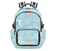 SyXIOP Cute Cartoon White Jellyfish Fish Clear School Backpack Large Capacity Bookbag with Padded Straps for Teens Boys Girls, Age 7-18 mochilas escolares para ninas de