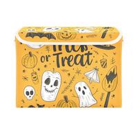 SyXIOP Cute Doodle Drawings Trick Or Treat Butter Yellow foldable 40 L organization and storage bins with handles Decorative organizers and storage Christmas for Home Office Organization 42x32x30cm