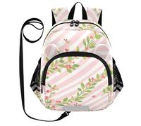 SyXIOP Cute Ears Fun Kids Backpack Leash Boy's/Girl's Anti-Lost Simple Modern Backpack with Reflective Strip S Pink Green Stripe Pattern with Flowers