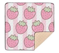 SyXIOP Cute Pink Strawberries Large Non-slip Baby Kick Crawling Mat for Floor Lightweight foldable Tummy Time & Crawling Mat for Babies Infants Toddlers, 50'' x 50''