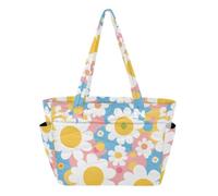 SyXIOP Cute Tote Bag for Women Work Bag Simple White Blooms