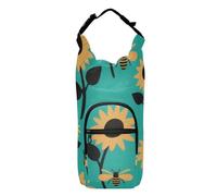 SyXIOP Cyan and Black Sunflower and Bee Water Bottle Sling with Phone Pocket Zippered Water Bottle Insulated Holder 20/24/32/40oz for Daily Walking Hiking Other Outdoor Activities Funda para Botella