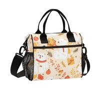 SyXIOP Delicate Cartoon Bear Gold Christmas Large Lunch Bag with Side Pocket with Shoulder Strap Lunch Bag for Teens for Travel lonchera de Mujer para el Trabajo