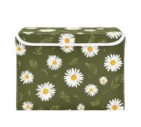 SyXIOP Denmark Marguerite Daisy Olive Green foldable 40 L cube storage bins with handles Decorative containers for storage Christmas For Bedroom,Closet, Living Room 42x32x30cm