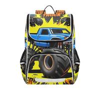 SyXIOP Designed fun kids backpack monsters Trucks Big Power Comic Style | backpacks in bulk for kids with chest clip bookbag for boys