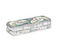 SyXIOP Dinosaur Skull Green Pink Monstera Leaves Designed Clear Pencils Box Double Deck Pens Boxes Case For Kids With Lid