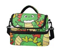 SyXIOP Double-Layer Insulated Lunch Bag Cartoon Cute Chinese Dragon Green Double Deck Reusable Bags with Shoulder Strap for Adult Men Women loncheras para Hombres de