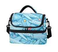 SyXIOP Double-Layer Insulated Lunch Box Cartoon Blue Plane Cute Water-Resistant Cooler Lunch Tote Bags with Side Tissue Pocket for Grocery Shopping loncheras para Hombres de Trabajo