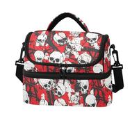 SyXIOP Double-Layer Lunch Cooler Bag Skull Red Terrible Waterproof Lunch Bags with Side Tissue Pocket for Beach, Camping, Road Trips para Mujer de Trabajo