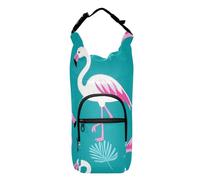 SyXIOP Elegant Animal Flamingo Peach Cyan Water Bottle Carrier Bag with Phone Pocket Foldable Insulated Water Bottle Holder 20/24/32/40oz for Daily Walking Hiking and Other Outdoor Activities Bolso