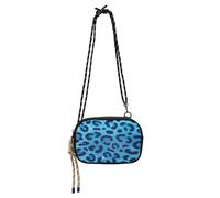 SyXIOP Fake Glitter Leopard Print Blue Mini Crossbody Bag for Women Trendy with Adjustable Strap Women's Shoulder Handbags Walk the dog