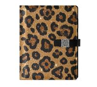 SyXIOP Fake Glitter Leopard Print Brown leather lined subject notebook water proof cover college ruled notebook for diary 6.7x9.2