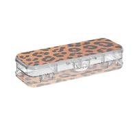 SyXIOP Fake Glitter Leopard Print Orange Designed Plastic Pencils Box Clear Double Deck Transparent Pens Case Boxes For Stationery With Snap-Tight Lid