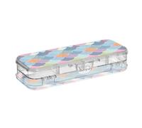 SyXIOP Fish Scale Light Blue Peach Designed Plastic Pencil Box Clear Double Layer Transparent Hard Pens Case For Stationery Supplies With Snap And Lid