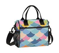 SyXIOP Fish Scale Light Blue Peach Leakproof Heavy Duty Lunch Bag with Shoulder Strap Lunch Boxes for Men for Picnic bulto de almuerzo para Mujer
