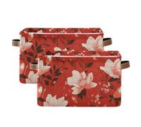 SyXIOP Flowers Red Simple storage baskets, Foldable and waterproof baskets for organizing with sturdy handle cubbies totes for blanket home 2 pack
