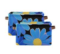 SyXIOP Fluorescent Blue Daisies Art Deco storage baskets, foldable and waterproof decorative baskets with sturdy handle stuff medium for house bedroom 2 pack