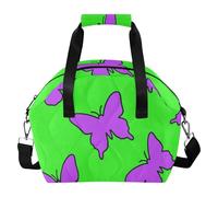 SyXIOP Fluorescent Green Butterfly Graffiti Water-Resistant Lunch Box Lunch Bag for Women Reusable Meal Prep Preppy Box Bag with Removable Shouder Strap for Daily Use bolsas termicas Frio y Caliente