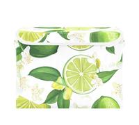 SyXIOP Fresh Lime Fruit White foldable 40 L organization and storage bins with handles heavy duty lid storage containers Christmas for Home Office Organization 42x32x30cm