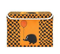 SyXIOP Funny Porcupine Balloon Orange and Black foldable 40 L cube storage bin with handles Decorative lid storage containers Christmas for Closet and Laundry Storage 42x32x30cm