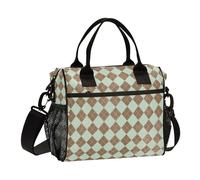SyXIOP Green Brown Plaids Vintage Portable Lunch Box with Shoulder Strap Insulated Lunch Bag for Women for Outdoor bolso para comida de Mujer