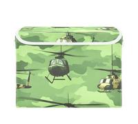SyXIOP Green Camouflage Helicopter foldable 40 L storage bins for shoes with handles Decorative containers for toys Christmas Home Office Organization 42x32x30cm