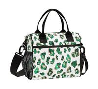 SyXIOP Green Golden Cleetah Portable Lunch Tote with Shoulder Strap Lunch Box for Teen Girls for University bolsos para la comida