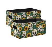 SyXIOP Green Sunflower Skull Felt fabric cube storage baskets bins for shoe little fabric cube storage baskets bins