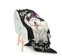 SyXIOP Halloween Fleece Throw Blanket Halloween Samoyed Witch 50"x60"