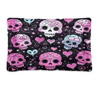 SyXIOP Halloween Pet Sleeping Mat Cute Halloween Floral Skull Heart Pink | {prop1} Non-Slip Soft Comfortable Dog Crate Pad for Medium/Large Dogs