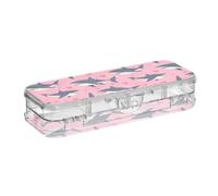 SyXIOP Happy Valentine Cartoon Cartoon Shark Fish Pink Designed Clear Plastic Pencil Box Double Deck Pens Case Hard Boxes For Stationery Supplies With Snap Lid