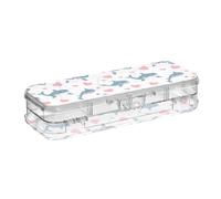 SyXIOP Happy Valentine Cartoon Cartoon Shark White Designed Pencil Storage Box Clear Double-Deck Hard Pens Case Boxes For Stationery With Snap Lid