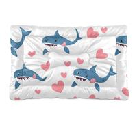 SyXIOP Happy Valentine Cartoon Cartoon Shark White Washable Dog Cat Bed Soft Anti-Slip Pet Kennel Beds for Large Jumbo Medium Small Dogs 36" x 24"