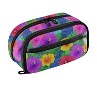 SyXIOP Hawaiian Style Tropical Flowers Palm Leaves Bright Neon Colors Easy to Organize Pen Bag Stationery Pen Case for College & High para la escuela