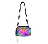 SyXIOP Hawaiian Style Tropical Flowers Palm Leaves Bright Neon Colors West Crossbody Purse for Men Practical with Credit Card Slots Shoulder Bags Have a meal