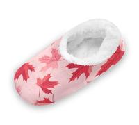 SyXIOP Illustration Maple Leaf Ruby Anti-Slip Rubber Sole Slipper for Women and Men Coral Fleece Comfy Slippers for Indoor