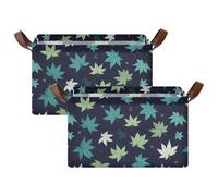 SyXIOP Japanese Maple Leaf Navy Sage Green Large Storage Baskets with Handles Large Decorative Organizer for Makeup Books Shelves Living Room 2 Pack cajas para guardar ropa