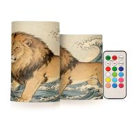 SyXIOP Japanese Ocean Sea Wave Lion Decorative Flickering led Candle Electronic Lights Windproof with Timer for Outdoor Outdoor Battery Powered