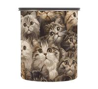 SyXIOP kawaii-style Scottish Fold Cats Brown Designed Food Storage Containers With Lids Stainless Steel Coffee Canister Button Opening