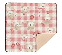 SyXIOP Koala Cute Peach Plaid Large Sturdy baby play mat activity gym for Floor Lightweight foldable Activity Gym Mat for Babies Infants Toddlers, 50'' x 50''