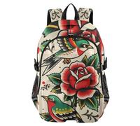 SyXIOP Laptop Backpack Traditional Tattoo Style Swallows Rose Bookbag for Teen Girls